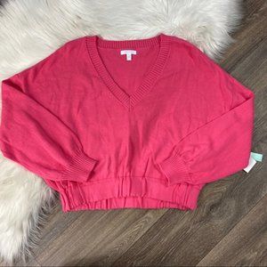 Abound Pink V-Neck Knit Cropped Sweater